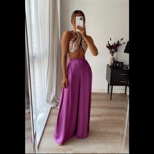 ZARA SATIN WIDE LEG HIGH WAIST PANTS.